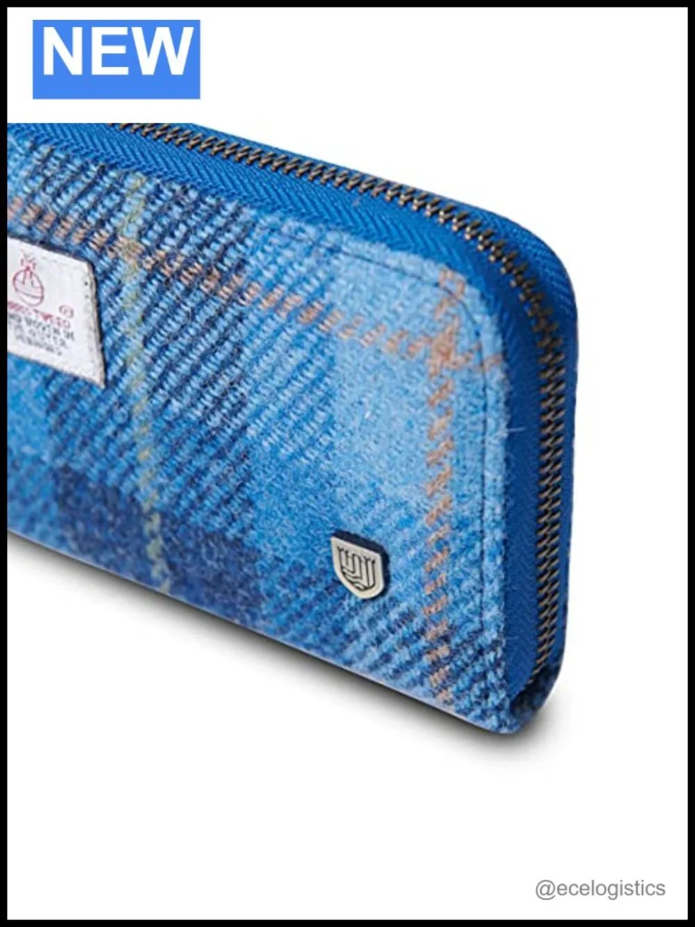 Harris Tweed Wool Long Purse with Zipper Closure and Multiple Compartments